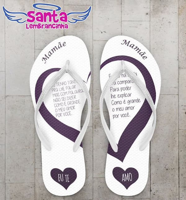 Chinelo dia das Mães personalizado, Coração Roxo - COD 2173