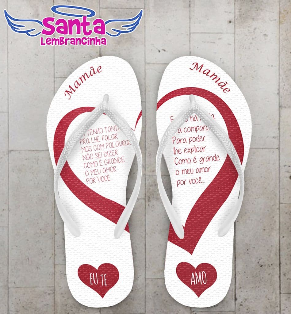 Chinelo dia das Mães personalizado, Coração Vermelho - COD 2174