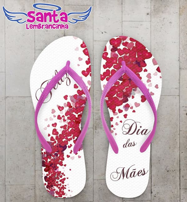 Chinelo dia das Mães personalizado, Corações - COD 2165