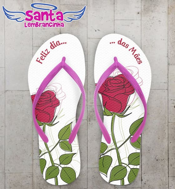 Chinelo dia das Mães personalizado, Rosa Vermelha - COD 2172