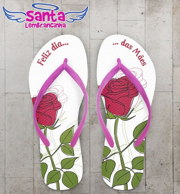 Chinelo dia das Mães personalizado, Rosa Vermelha - COD 2172