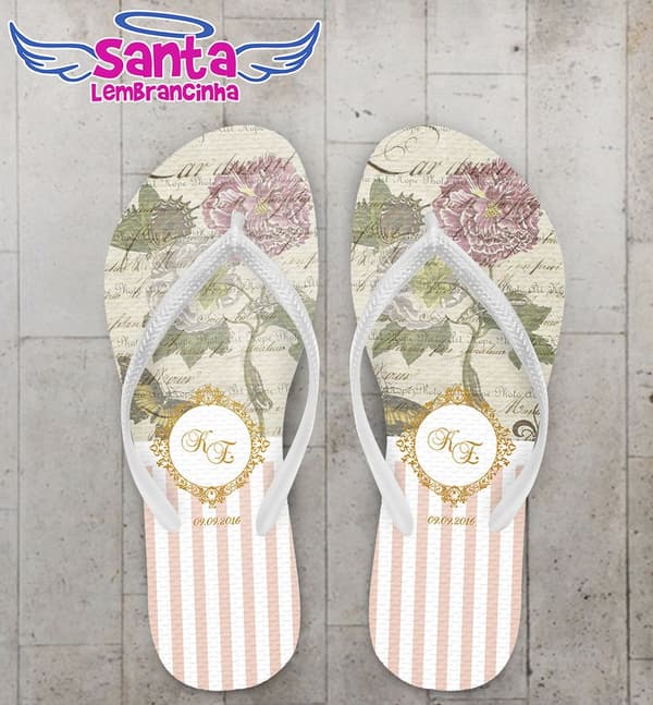 Chinelo Casamento Floral Personalizado - COD 2642