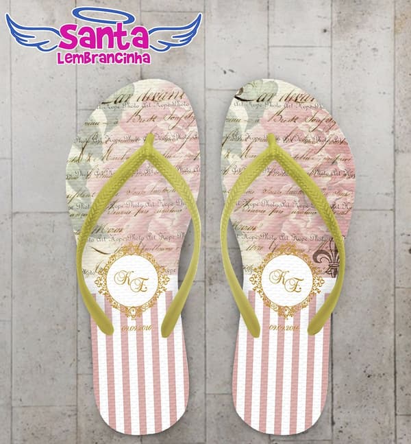 Chinelo Casamento Dourado Floral Personalizado - COD 2644