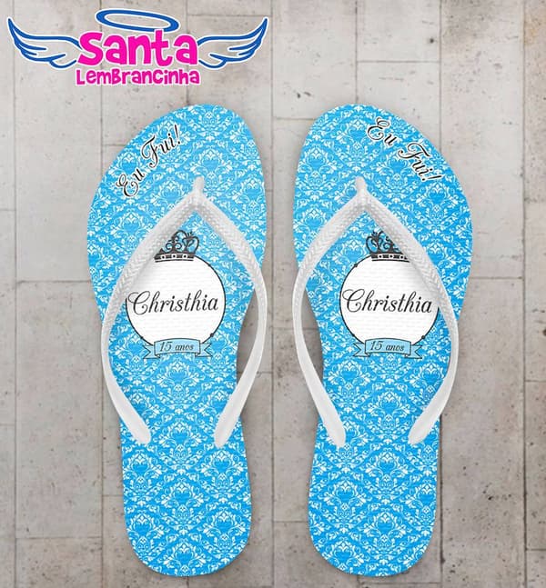 Chinelo Debutante 15 Anos Personalizado, Floral Azul - COD 2852