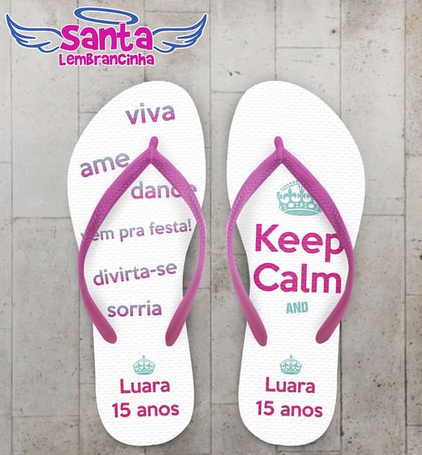 Chinelo 15 anos Keep Calm personalizado - COD 2179
