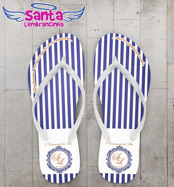 Chinelo Casamento Noiva Personalizado, Listras Azul - COD 2822