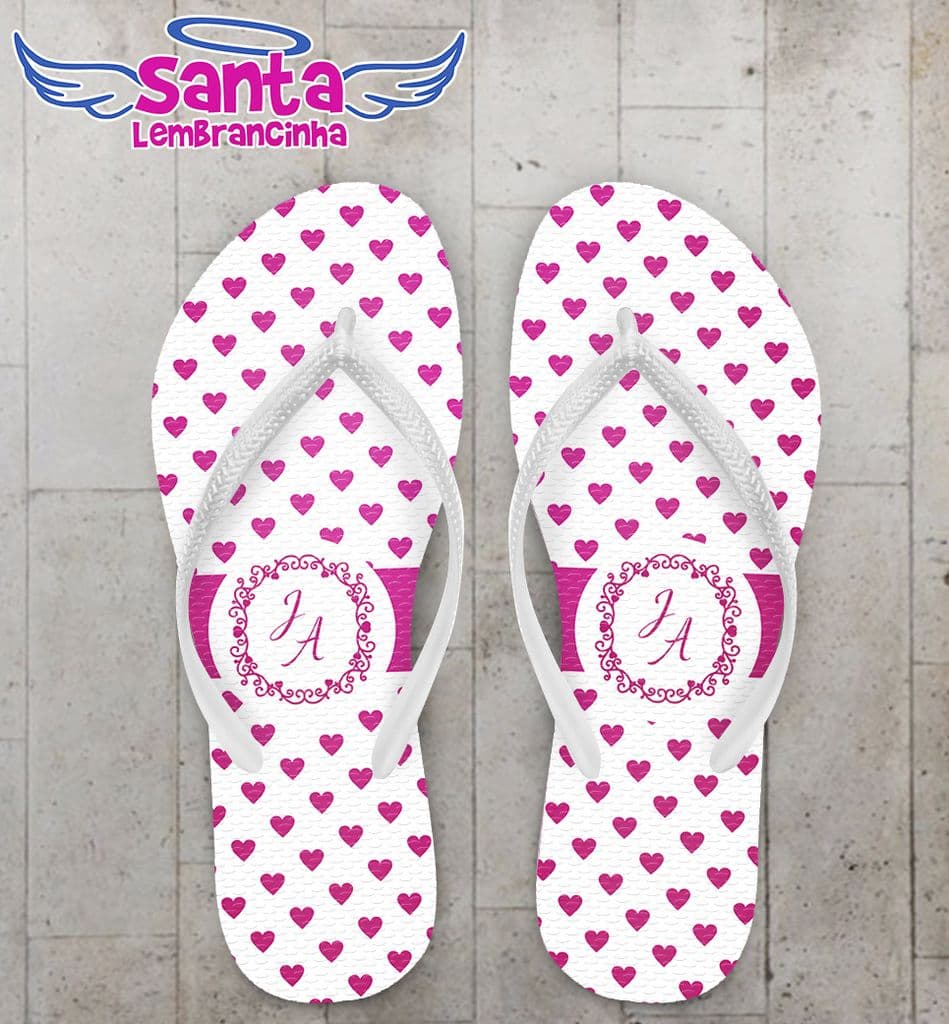 Chinelo Casamento Personalizado, Corações Rosa - COD 2146