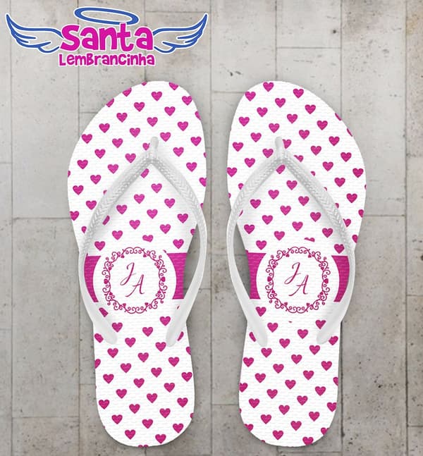 Chinelo Casamento Personalizado, Corações Rosa - COD 2146