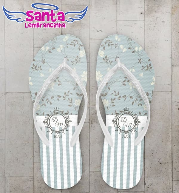 Chinelo Casamento Personalizado Floral Azul - COD 1740