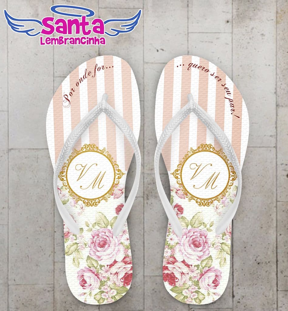 Chinelo Casamento Personalizado Flores e Listras - COD 1794