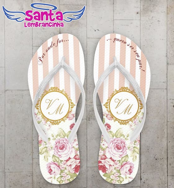 Chinelo Casamento Personalizado Flores e Listras - COD 1794