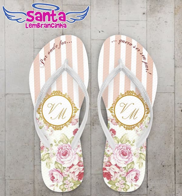 Chinelo Casamento Personalizado Flores e Listras - COD 1794