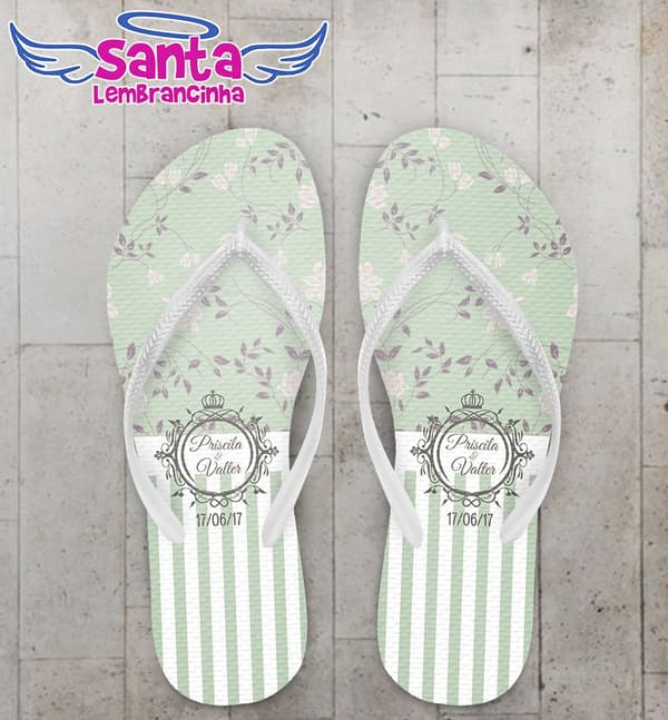Chinelo Casamento Personalizado, Floral Verde - COD 2160