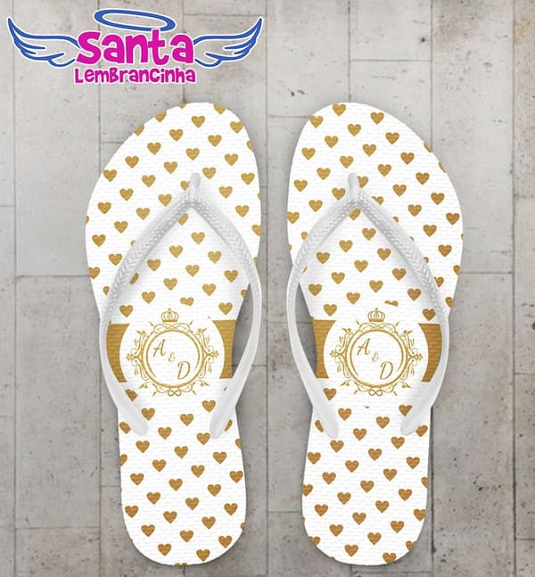 Chinelo Casamento Personalizado Corações - COD 1739