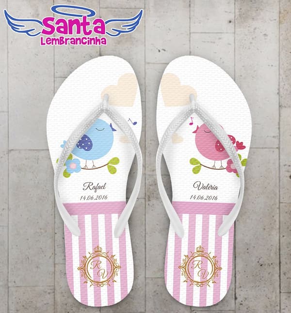 Chinelo Casamento Personalizado, Pássaros - COD 1732