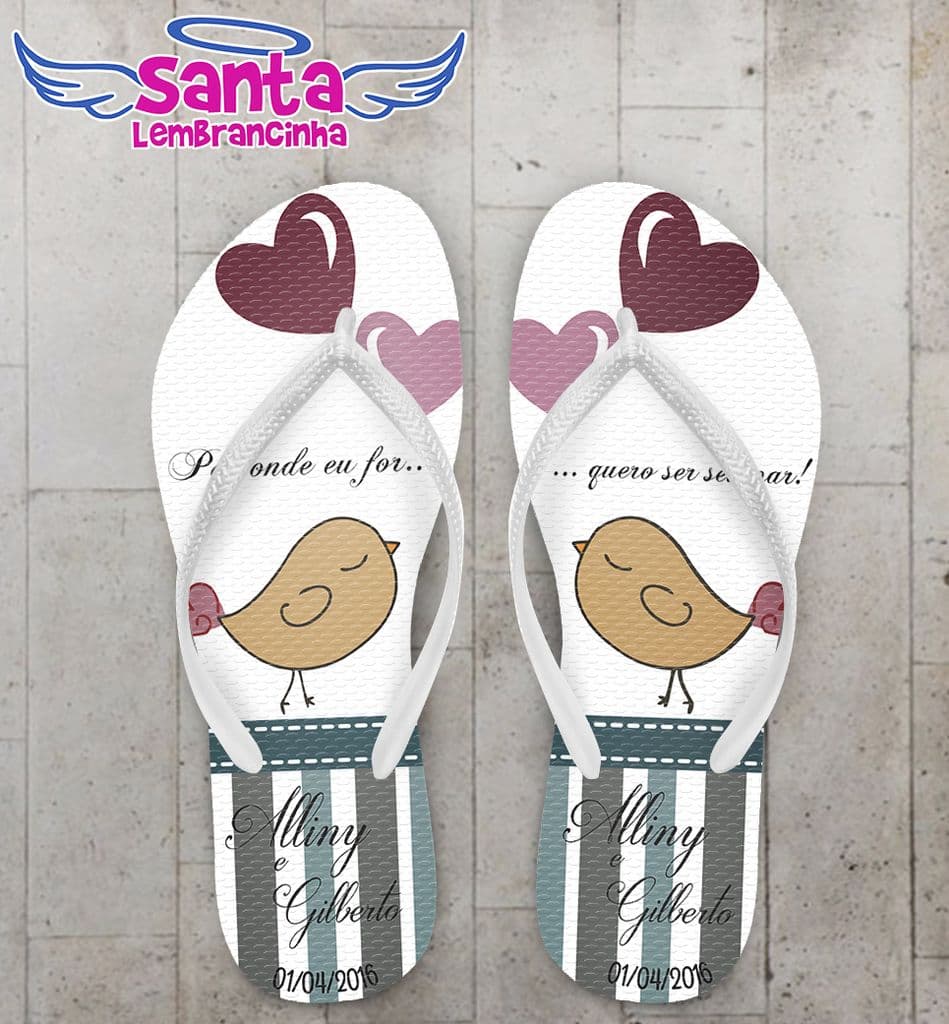 Chinelo Casamento Personalizado, Pássaros Amor - COD 2145