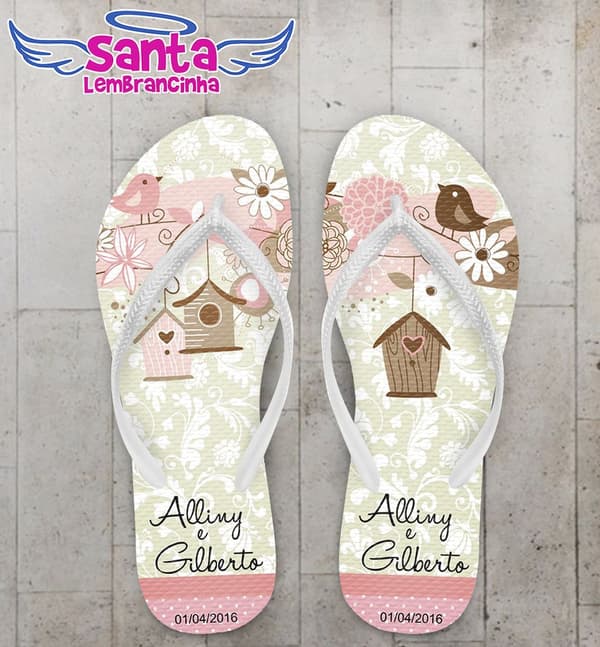Chinelo Casamento Personalizado Passarinhos - COD 1795