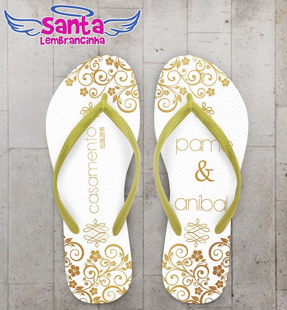 Chinelo Dourado Casamento Personalizado - COD 2694