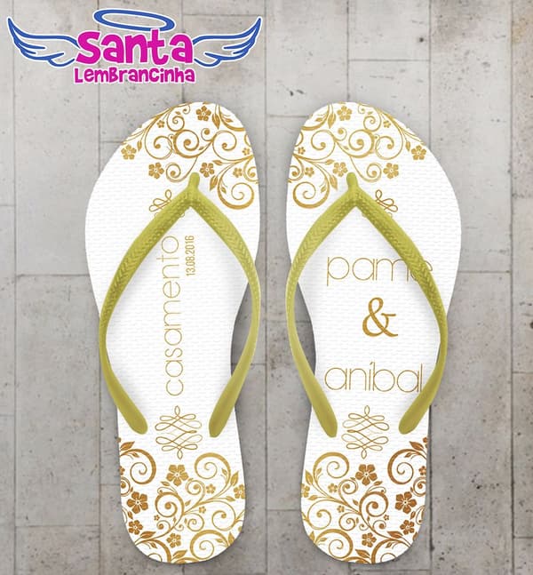 Chinelo Dourado Casamento Personalizado - COD 2694