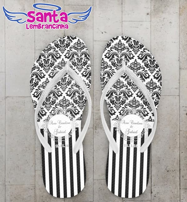 Chinelo Casamento Arabescos Preto Personalizado - COD 2964