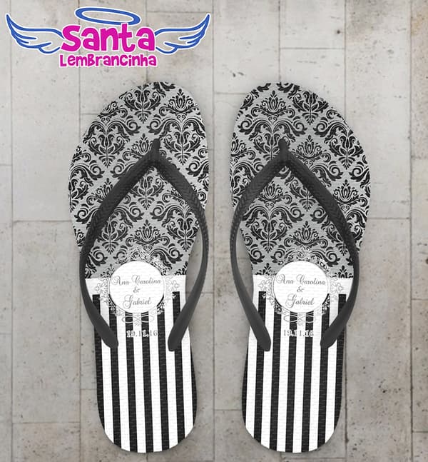 Chinelo Casamento Arabescos Preto Personalizado - COD 2963