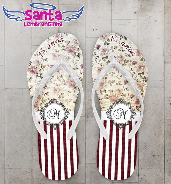 Chinelo 15 Anos Floral Personalizado - COD 2580