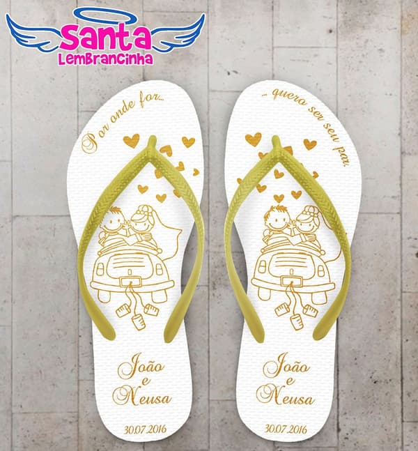 Chinelo Casamento Dourado Personalizado - COD 2853