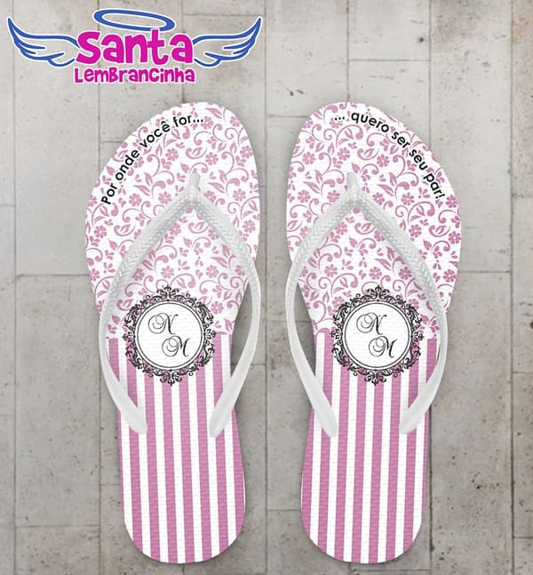 Chinelo Casamento Personalizado, Floral Rosa - COD 2534