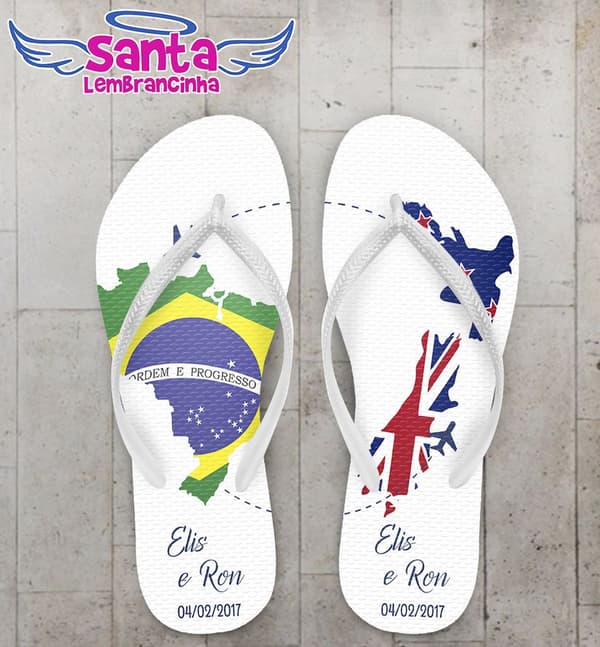 Chinelo Casamento Brasil e Nova Zelandia Personalizado - COD 2595