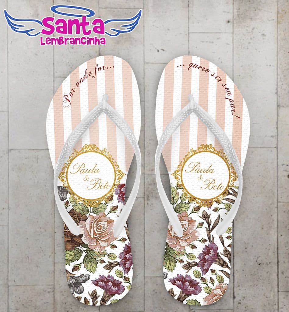 Chinelo Casamento Flores Personalizado - COD 2441