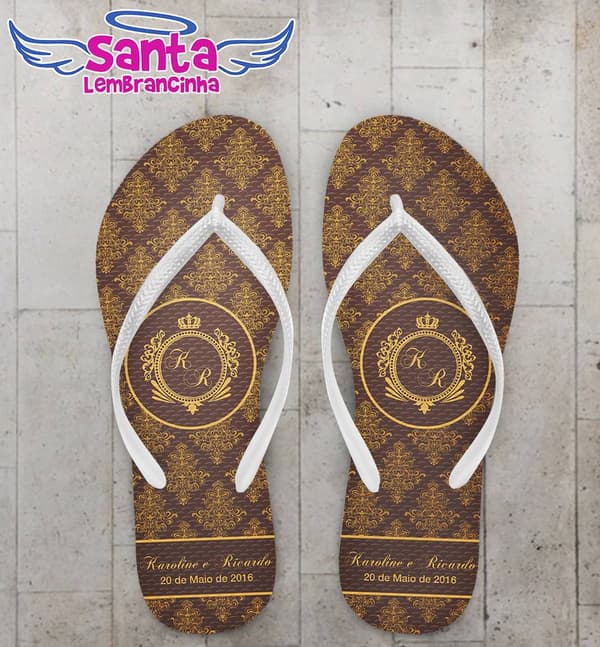 Chinelo Casamento Personalizado Dourado - COD 2294