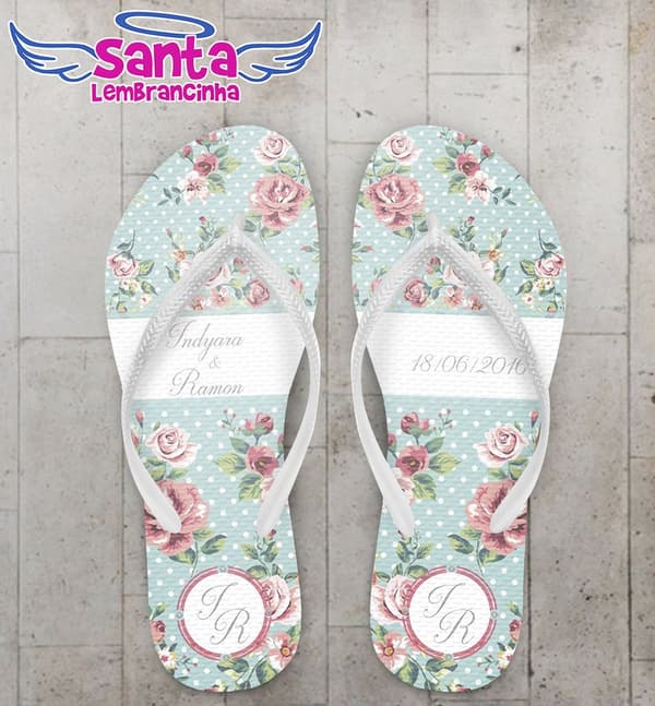 Chinelo Casamento Floral Personalizado - COD 2307