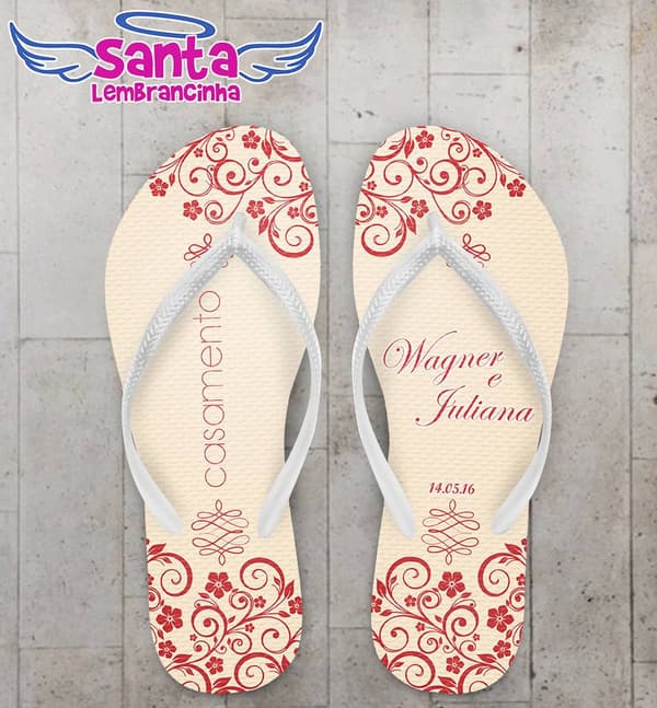Chinelo Casamento Personalizado, Arabescos Vermelho - COD 2265