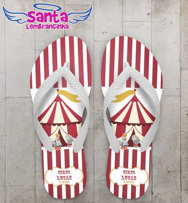 Chinelo Aniversário Infantil Personalizado, Tema Circo - COD 2184