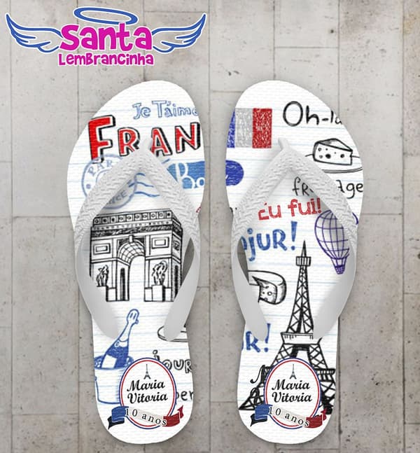 Chinelo Festa Infantil Paris Personalizado - COD 2316