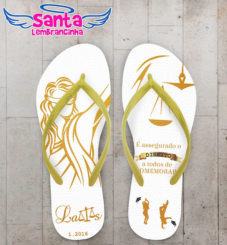 Chinelo Formatura Direito Personalizado, Dourado - COD 2978