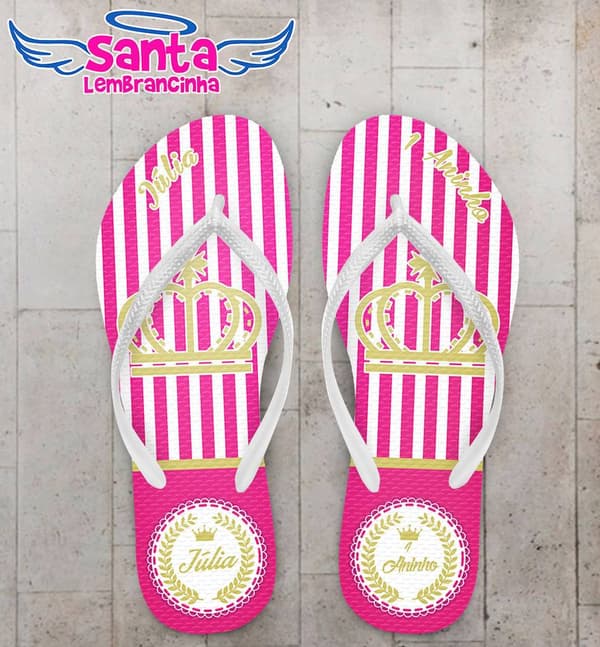 Chinelo Aniversário 1 Aninho Coroa Rosa Personalizado - COD 2875