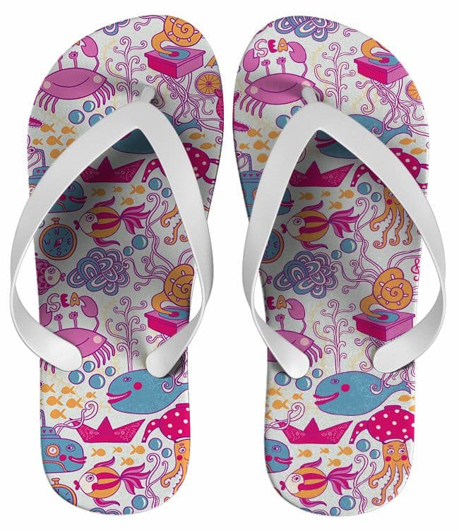 Chinelo Personalizado Estampa Fundo do Mar Rosa - COD 1401