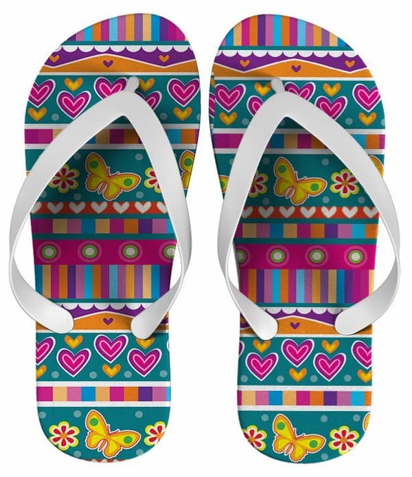 Chinelo Personalizado Estampa Coração e Borboleta - COD 1403