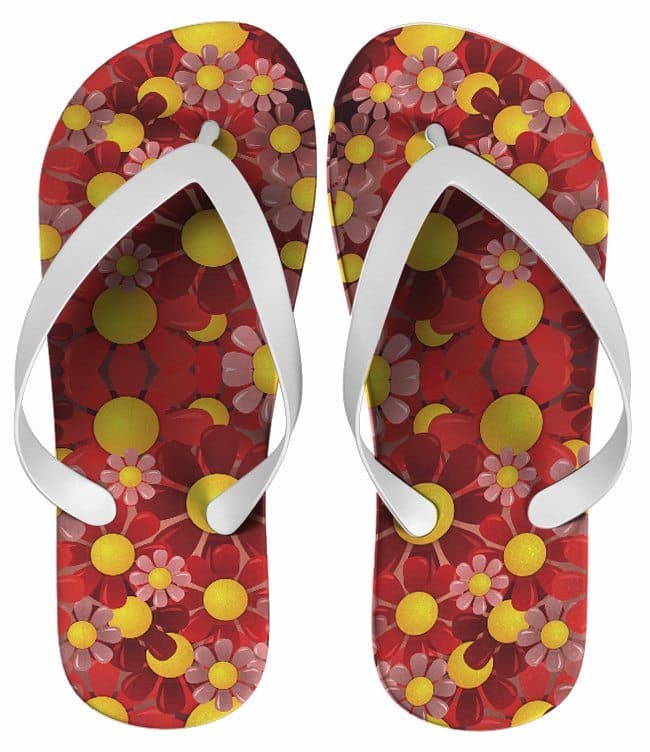 Chinelo Feminino Estampa Floral Vermelha Personalizado -COD 1552