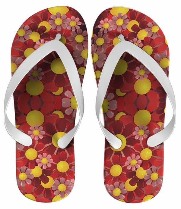 Chinelo Feminino Estampa Floral Vermelha Personalizado -COD 1552
