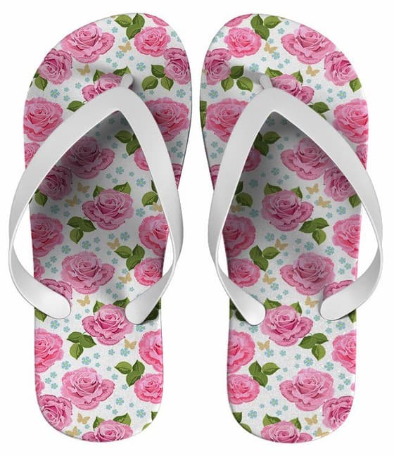 Chinelo Feminino Estampa Floral Rosa - COD 1418