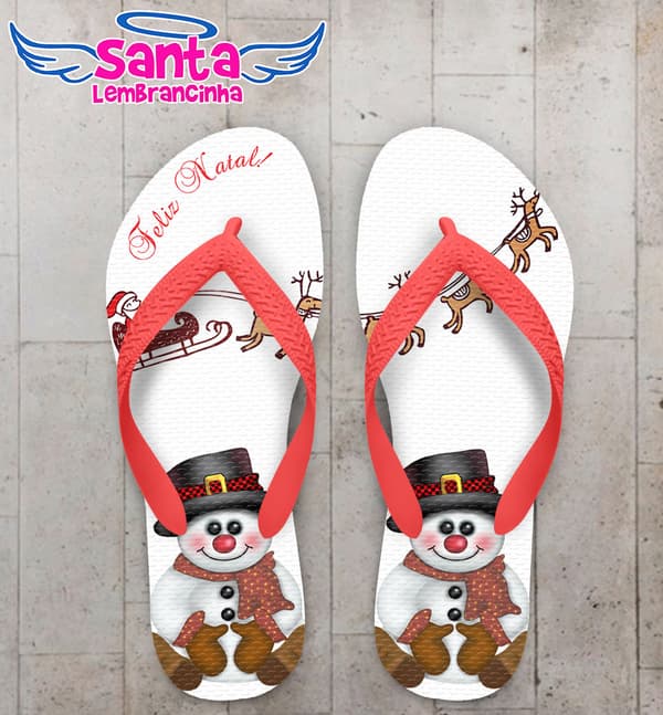 Chinelo Personalizado Feliz Natal, Boneco de neve - COD 3014