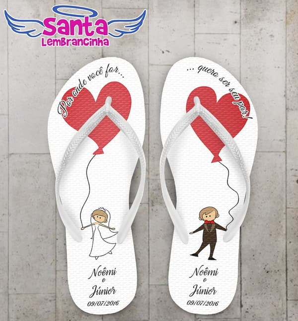 Chinelo Casamento Personalizado, Balão de Coração - COD 2559