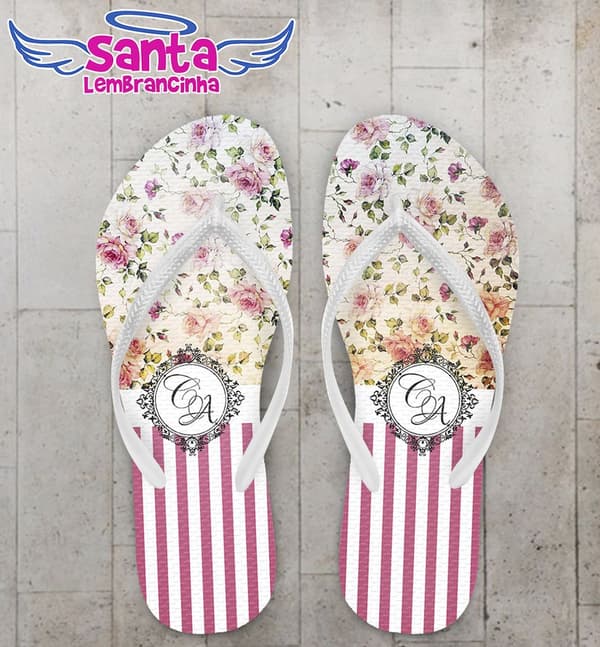 Chinelo Casamento Personalizado, Floral - COD 2436