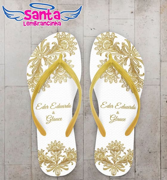 Chinelo Casamento Personalizado Arabescos Dourado - COD 1743