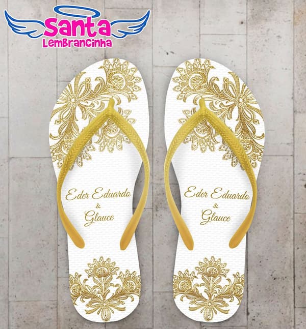 Chinelo Casamento Personalizado Arabescos Dourado - COD 1743
