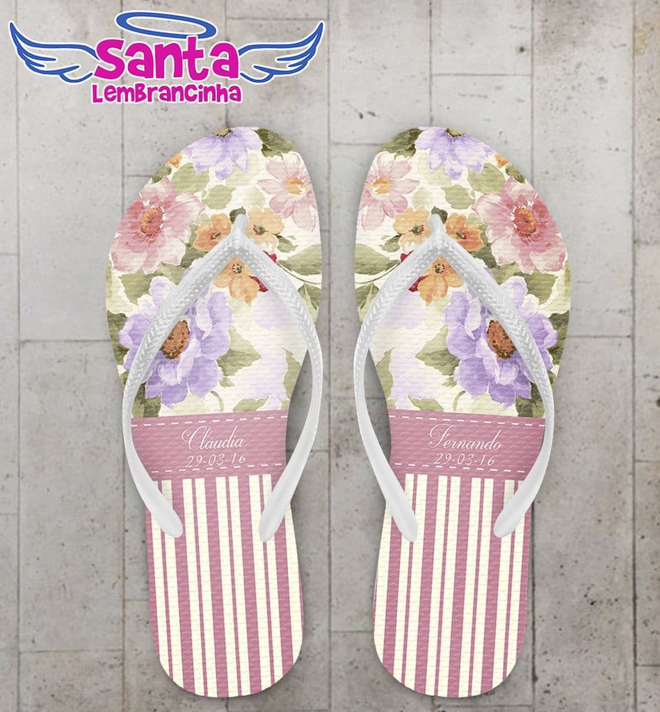Chinelo Casamento Personalizado, Floral - COD 1898