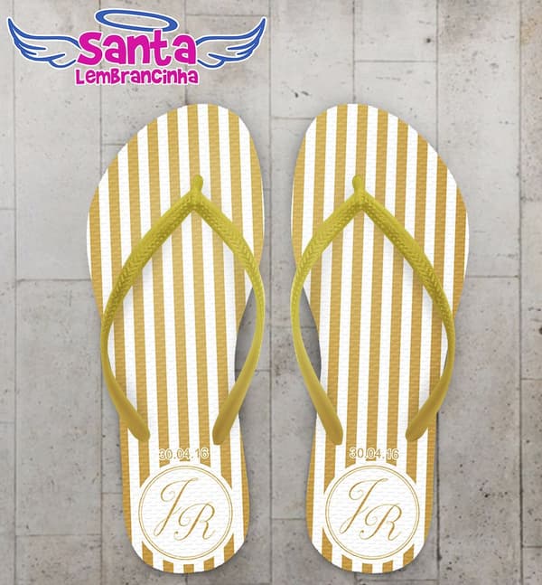 Chinelo Casamento Personalizado Listrado Amarelo - COD 2118