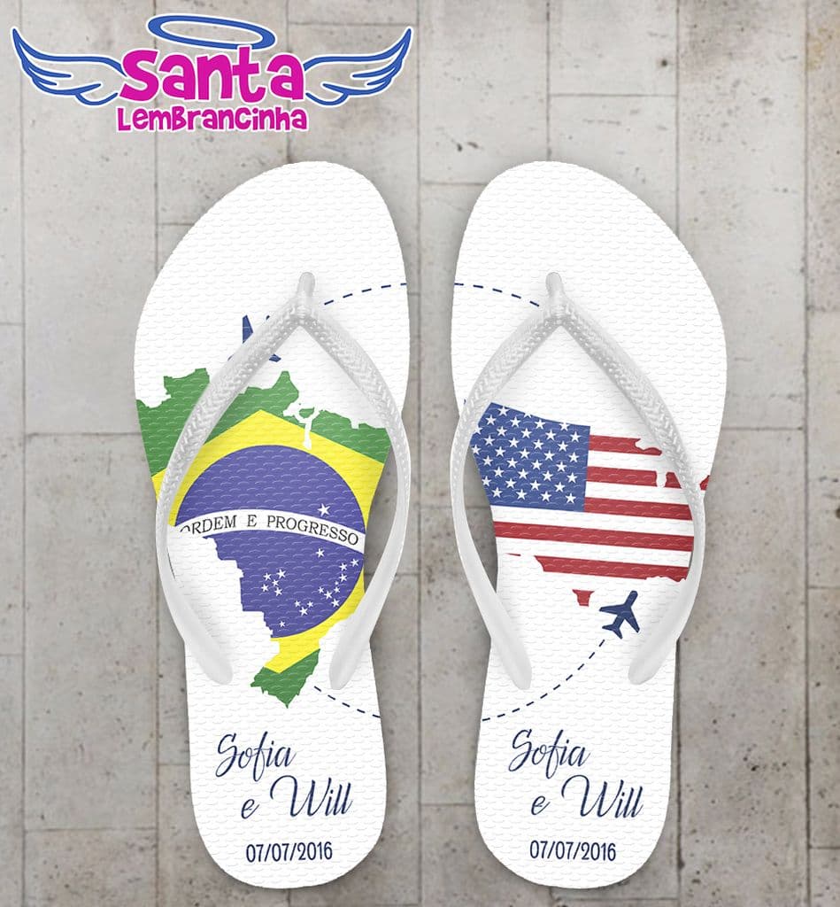 Chinelo Casamento Personalizado, Brasil e EUA - COD 2176